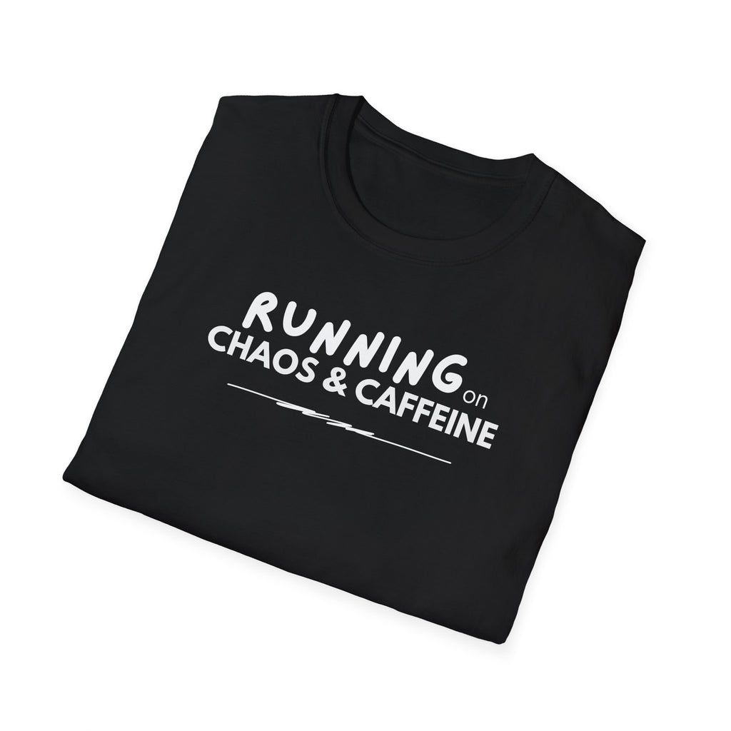 Running on Chaos & Caffeine T-Shirt | Typography Coffee Humor Tee