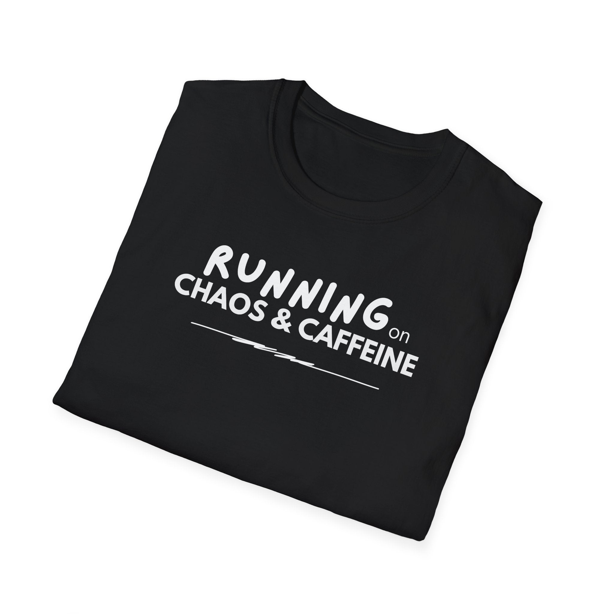 Running on Chaos & Caffeine T-Shirt | Typography Coffee Humor Tee