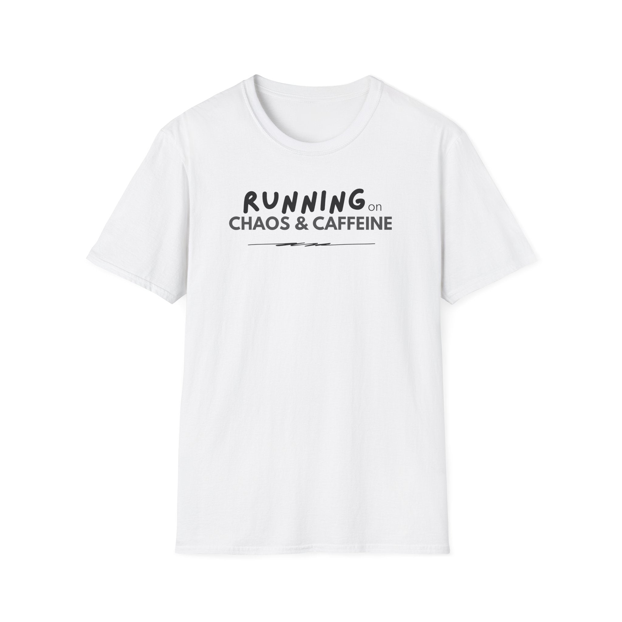 Running on Chaos & Caffeine T-Shirt | Typography Coffee Humor Tee