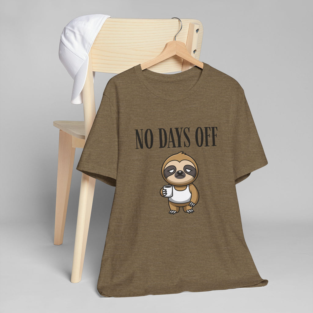 No Days Off Sloth Graphic Tee | Cute Sloth with Coffee | 100% Combed Cotton