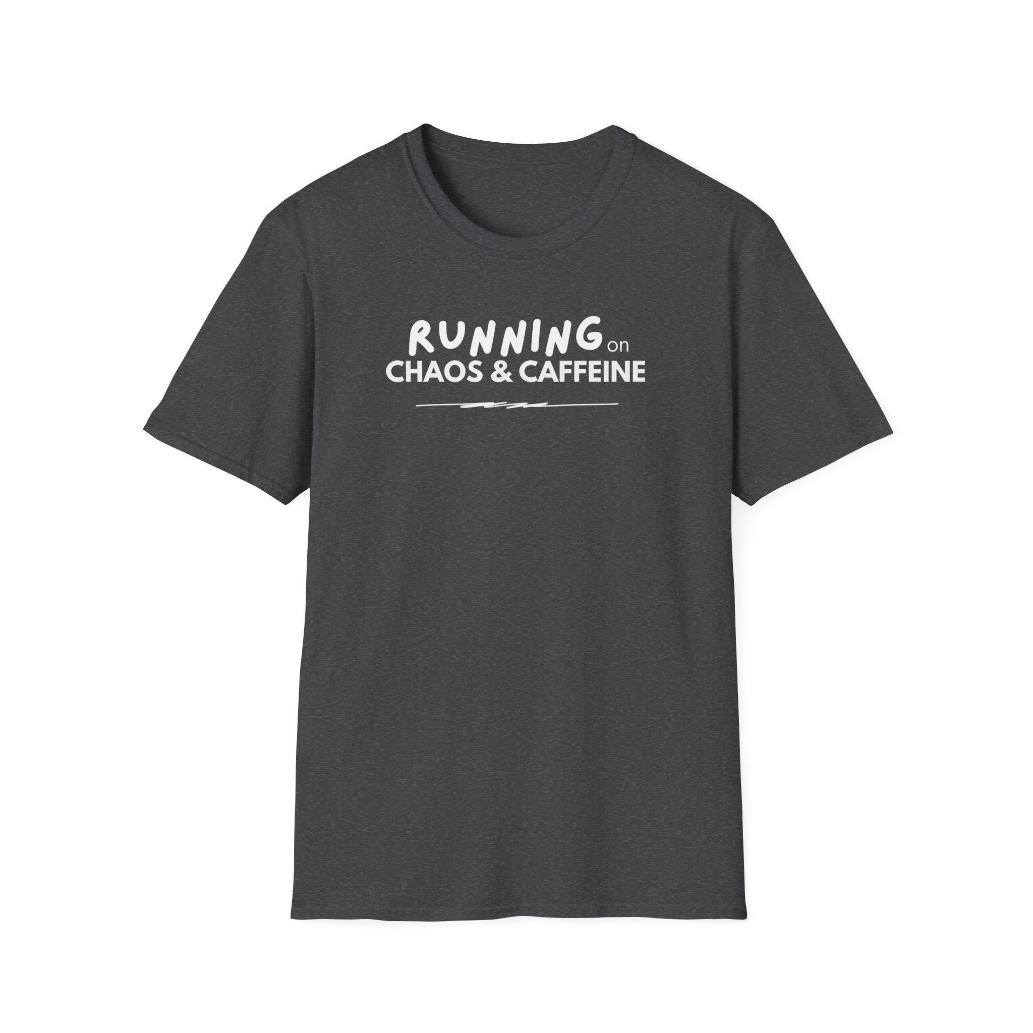 Running on Chaos & Caffeine T-Shirt | Typography Coffee Humor Tee