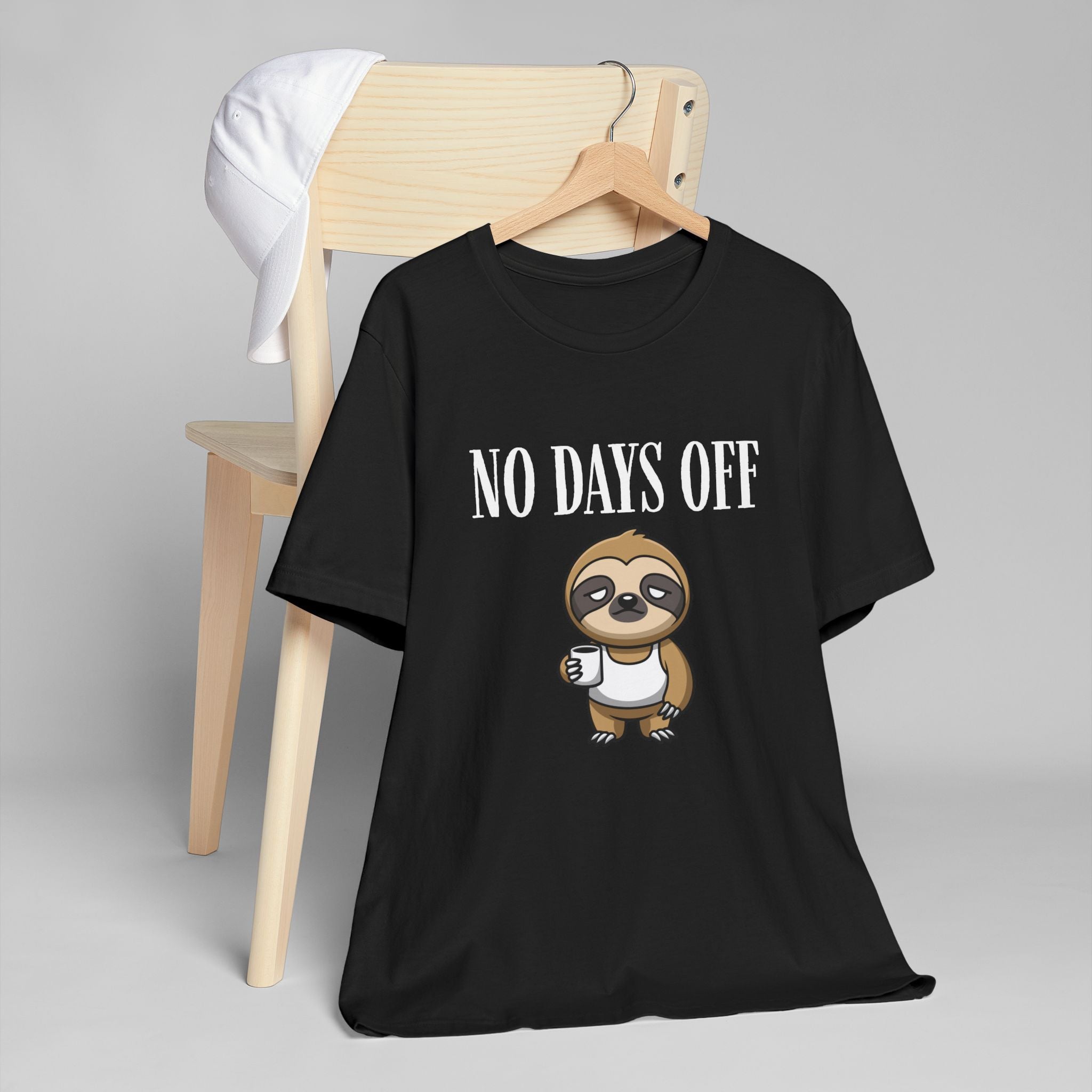 No Days Off Sloth Graphic Tee | Cute Sloth with Coffee | 100% Combed Cotton