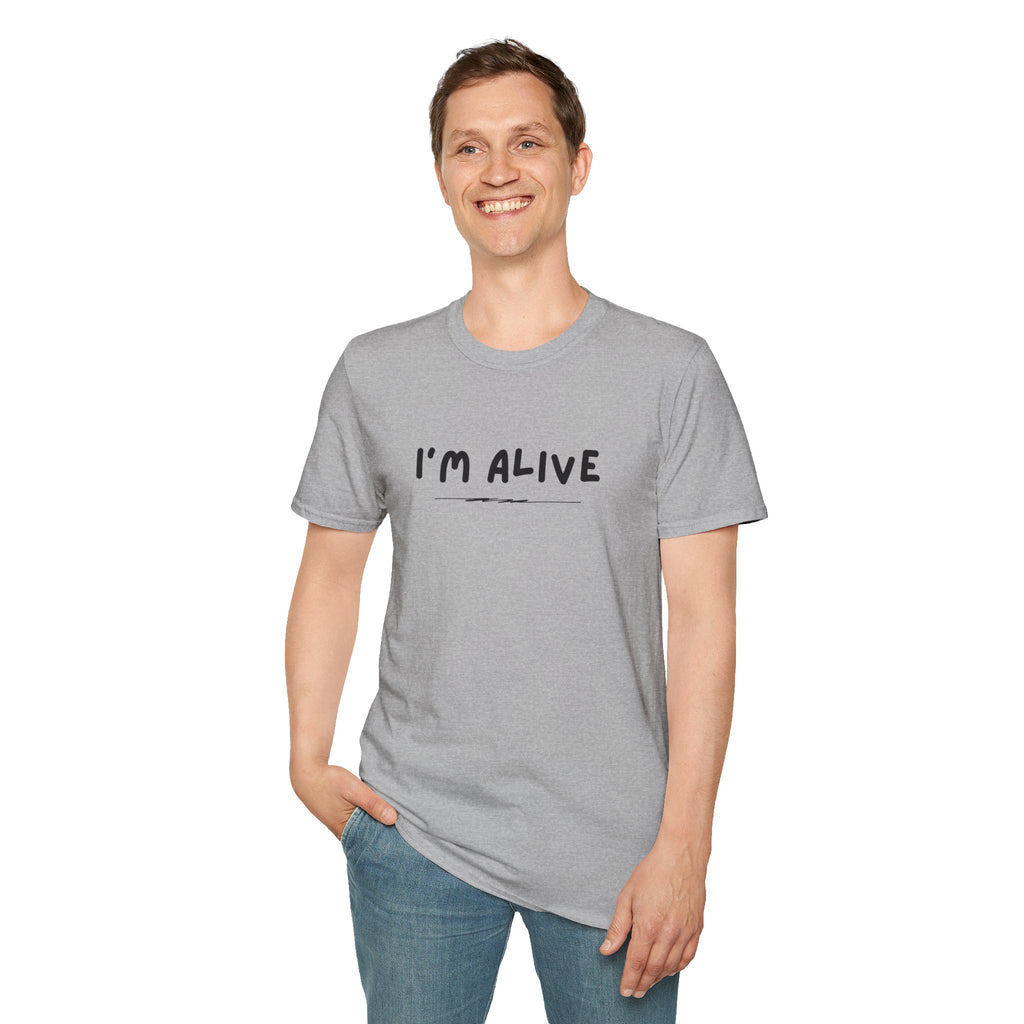 I'm Alive text shirt | T-Shirt, minimal script design, mental health awareness