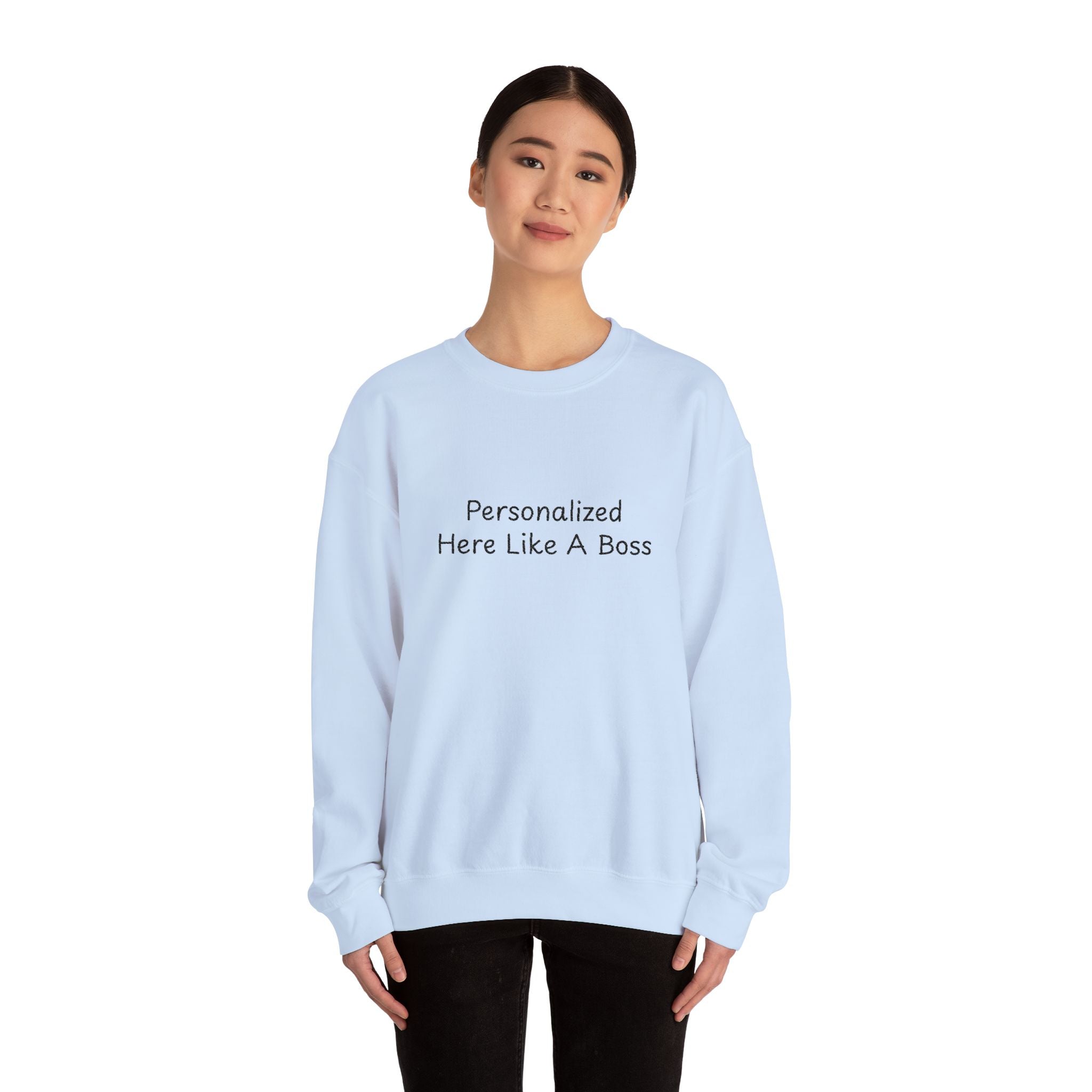 Personalized 'Like A Boss' Text Crewneck Sweatshirt | Custom Name Pullover