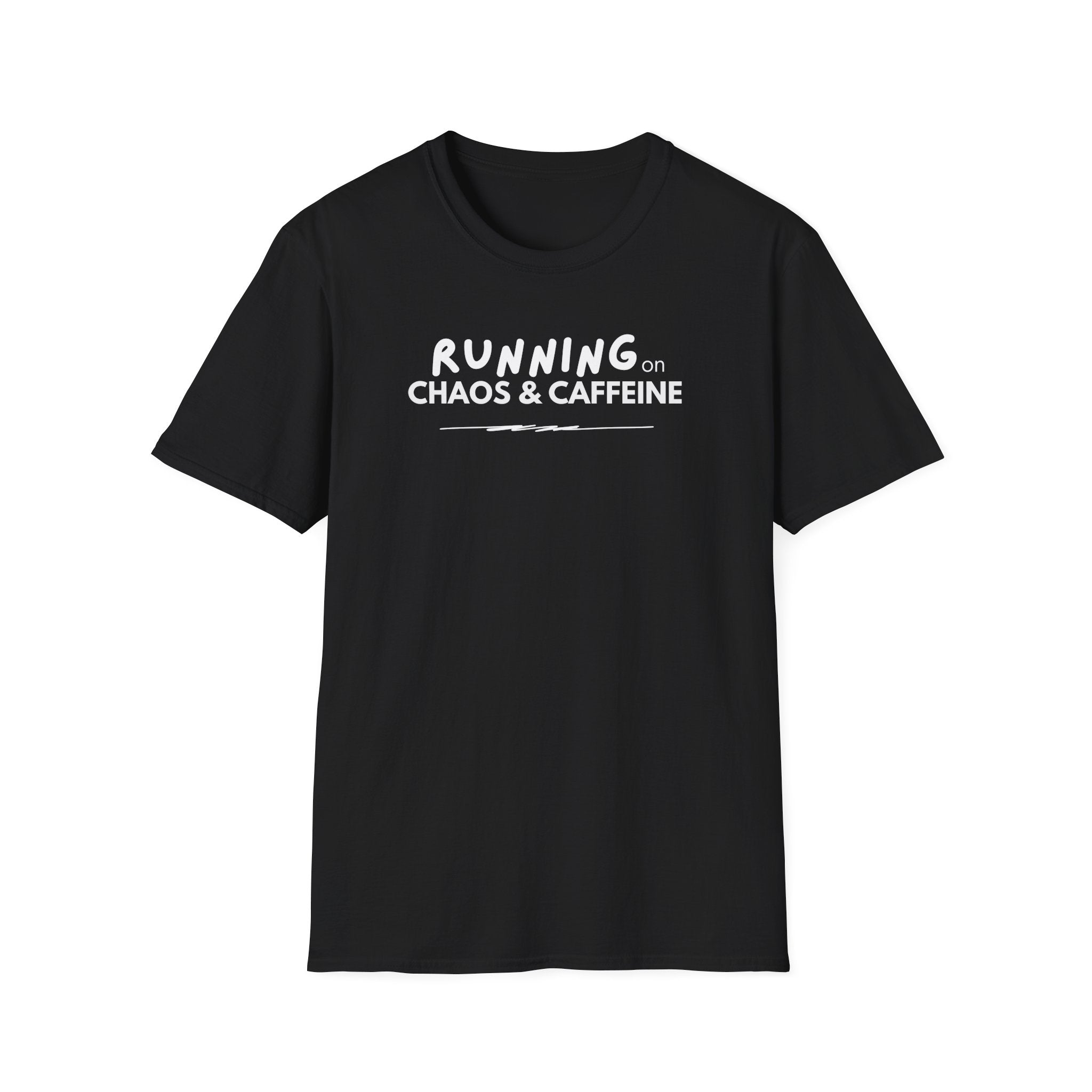 Running on Chaos & Caffeine T-Shirt | Typography Coffee Humor Tee