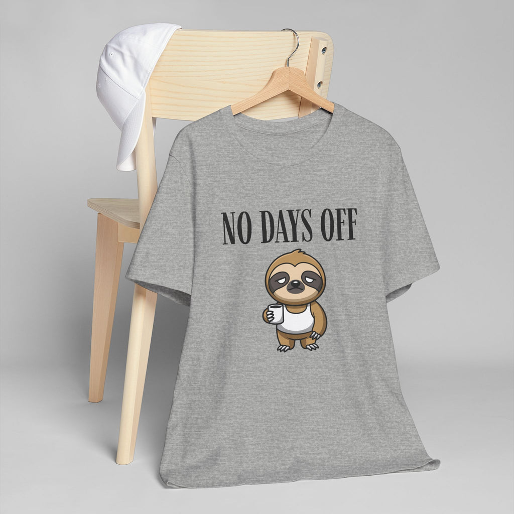 No Days Off Sloth Graphic Tee | Cute Sloth with Coffee | 100% Combed Cotton