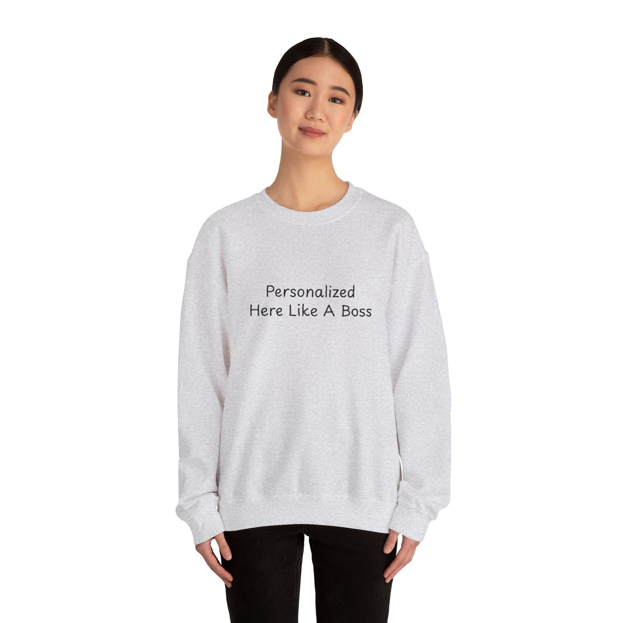 Personalized 'Like A Boss' Text Crewneck Sweatshirt | Custom Name Pullover