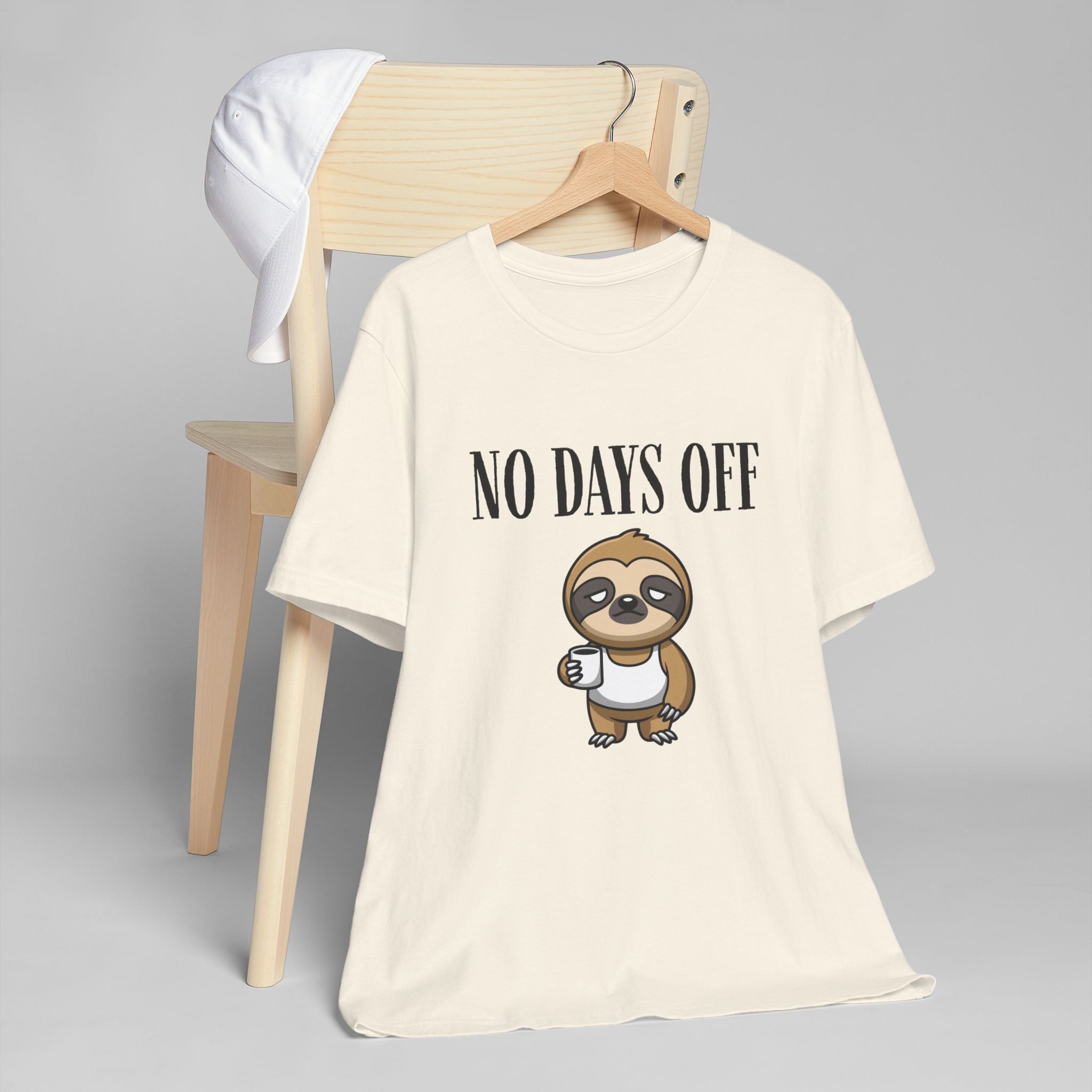 No Days Off Sloth Graphic Tee | Cute Sloth with Coffee | 100% Combed Cotton