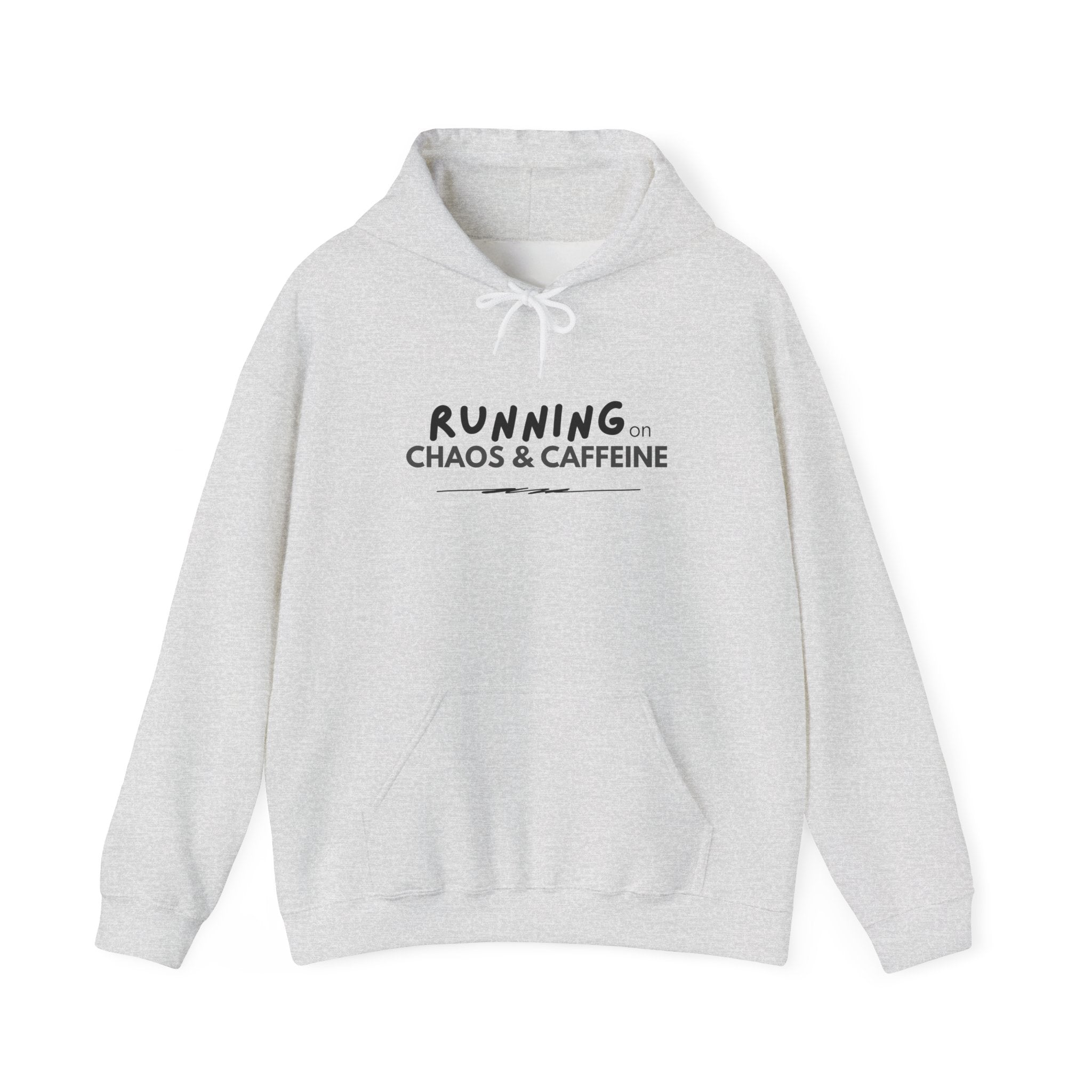 Running on Chaos & Caffeine Hooded Sweatshirt | Funny Coffee Quote Hoodie