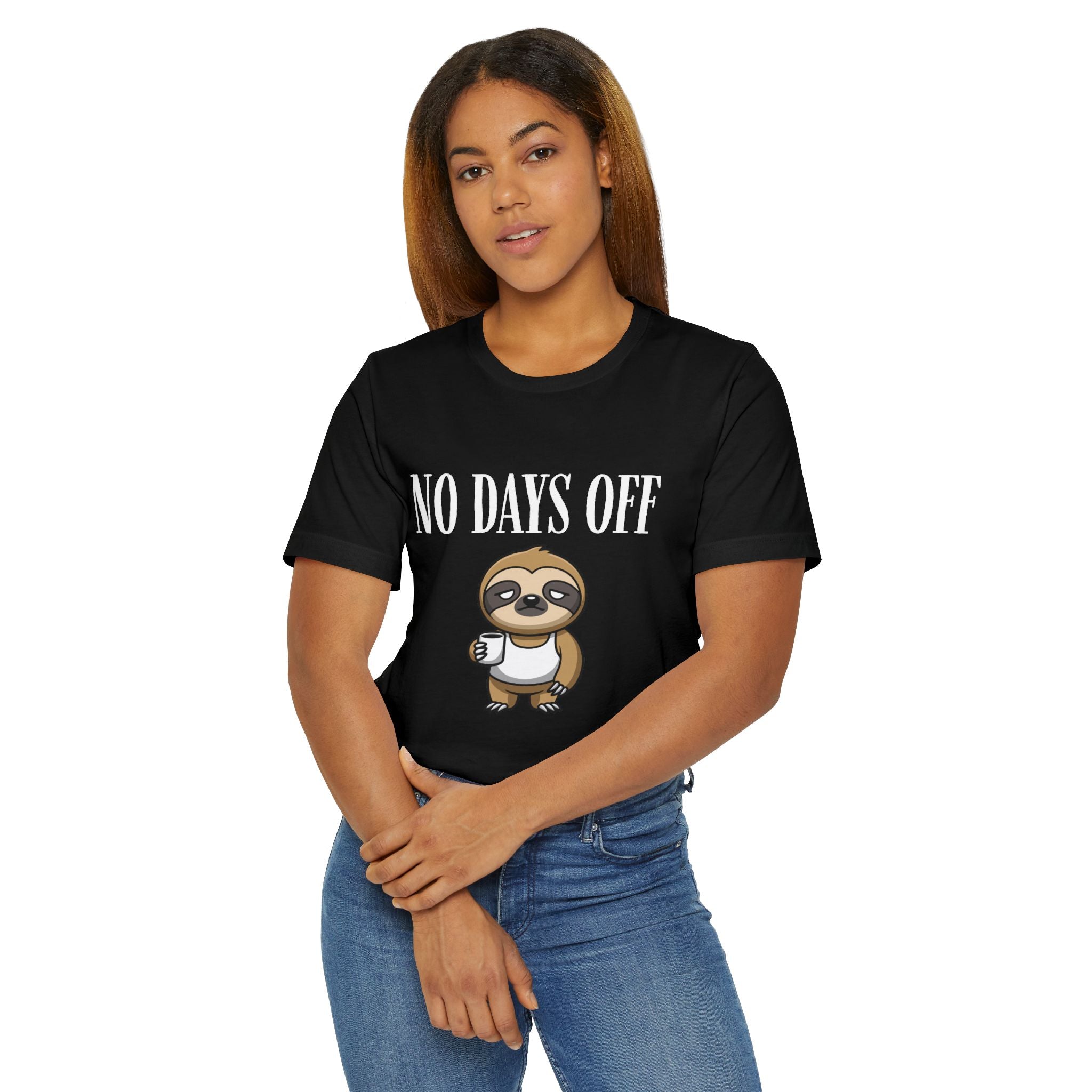 No Days Off Sloth Graphic Tee | Cute Sloth with Coffee | 100% Combed Cotton