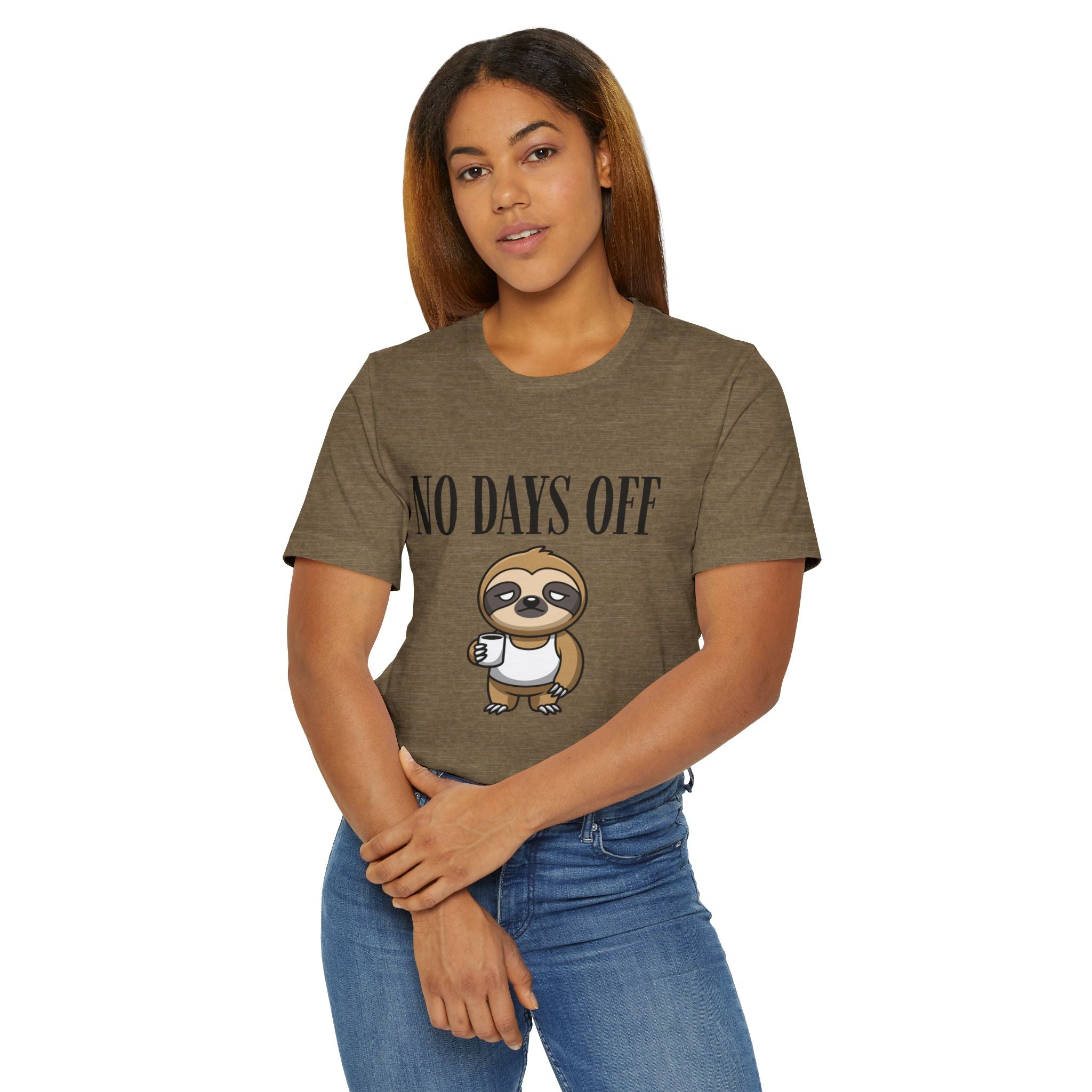 No Days Off Sloth Graphic Tee | Cute Sloth with Coffee | 100% Combed Cotton
