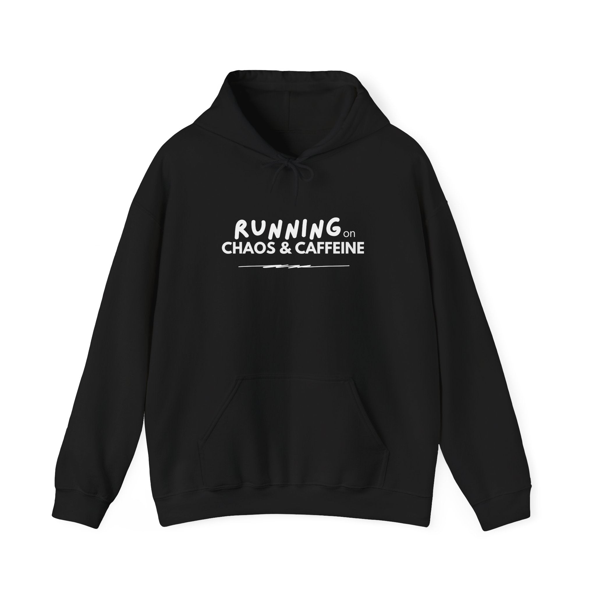 Running on Chaos & Caffeine Hooded Sweatshirt | Funny Coffee Quote Hoodie