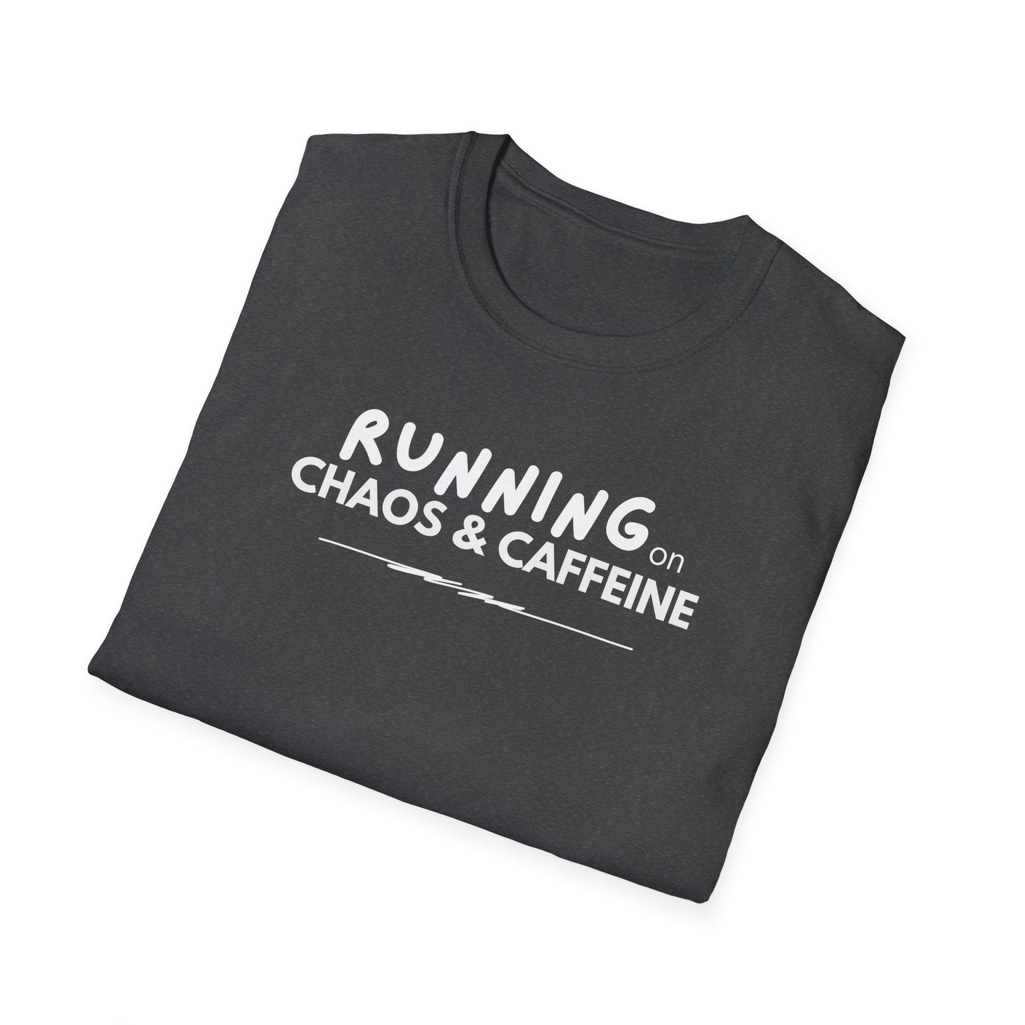 Running on Chaos & Caffeine T-Shirt | Typography Coffee Humor Tee
