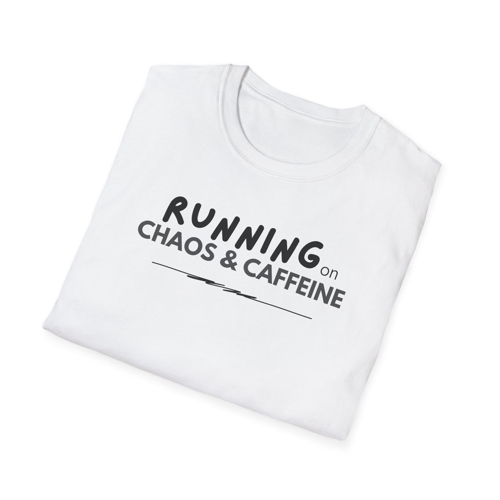 Running on Chaos & Caffeine T-Shirt | Typography Coffee Humor Tee