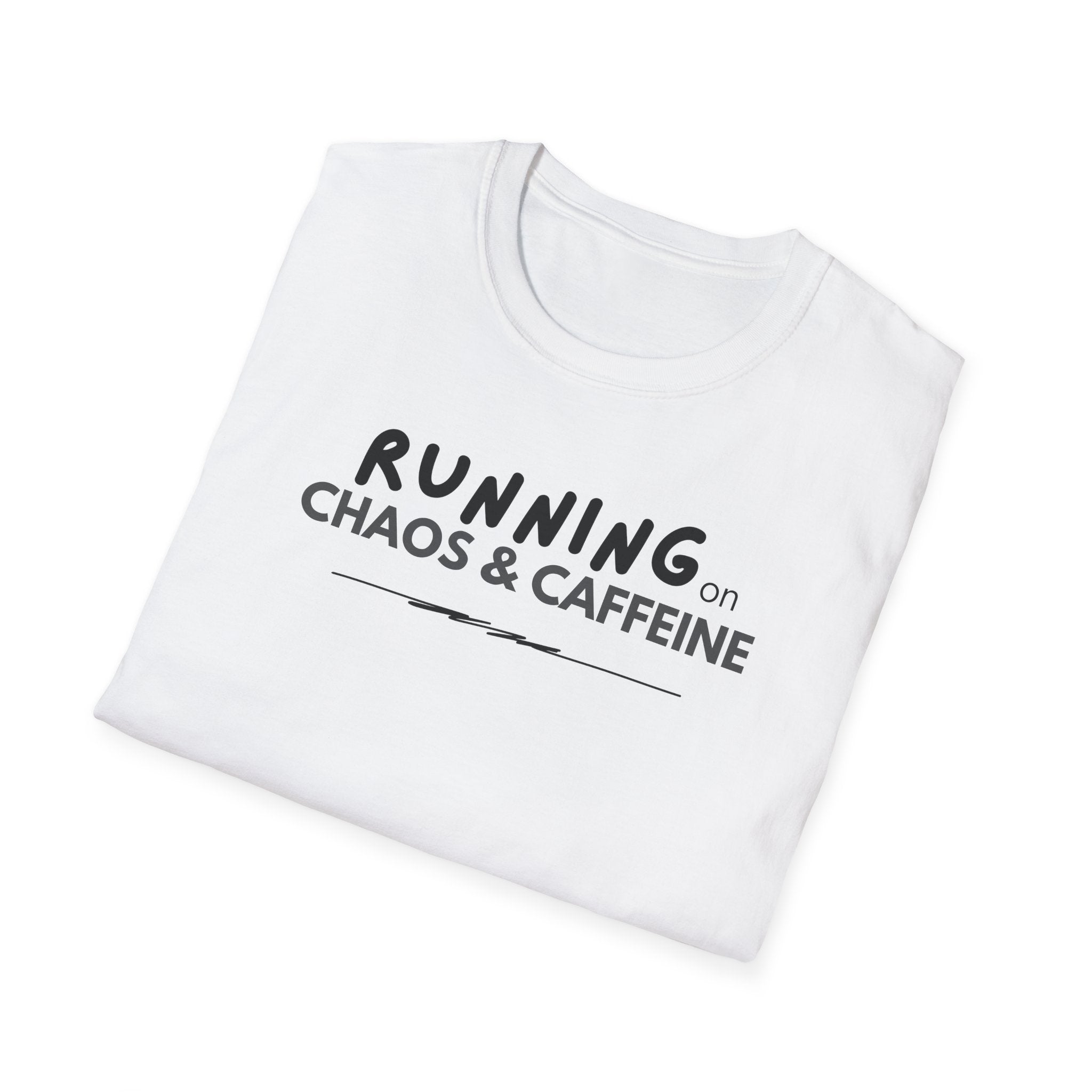 Running on Chaos & Caffeine T-Shirt | Typography Coffee Humor Tee