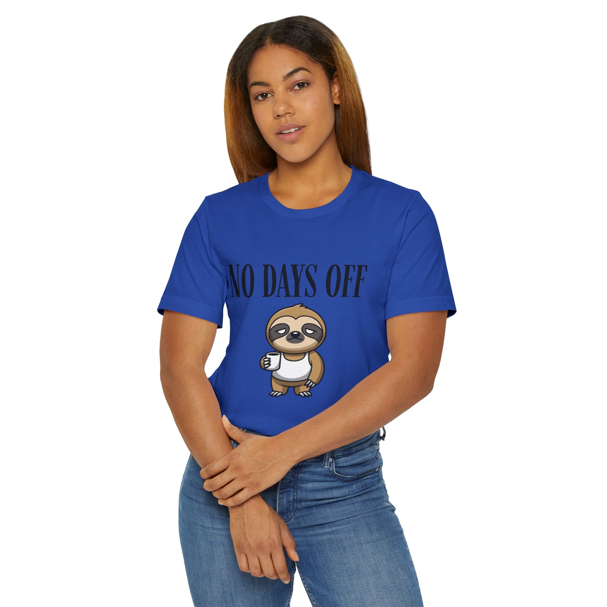 No Days Off Sloth Graphic Tee | Cute Sloth with Coffee | 100% Combed Cotton